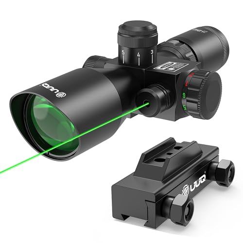 UUQ 2.5-10x40 Rifle Scope with Red/Green Illuminated Mil-dot with Red/Green Laser Combo-Green Lens Color,Tactical Scope for Gun Air Hunting,Free 20/11mm Mounts