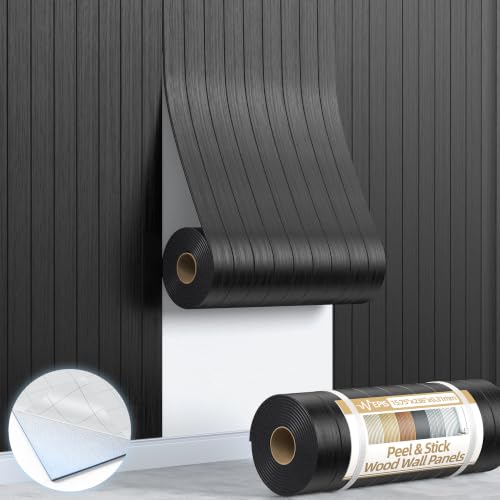 Peel and Stick Wood Slat Wall Panels 3D PVC Faux Black Wood Grain Wallpaper