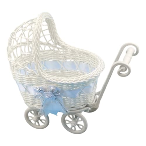 Wicker Baby Carriage for Shower,Woven Rattan Stroller Shaped Flower Basket,