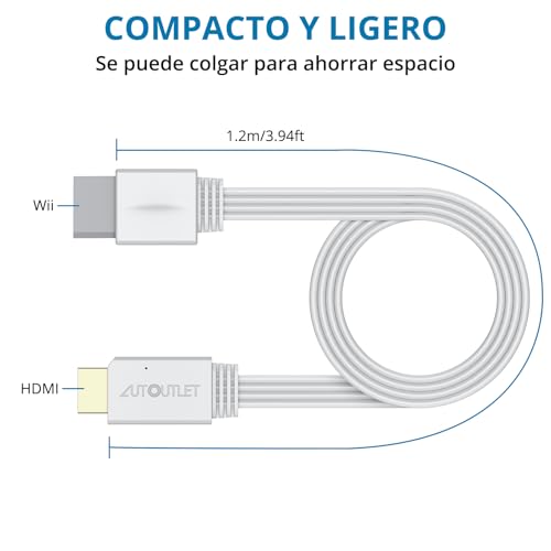 AUTOUTLET Wii Adaptador HDMI, 1080P/720P Wii a HDMI Adaptador de HDMI Integrado y diseño de Cable HDMI, Plug and Play (Blanco 120cm) - imagen 5