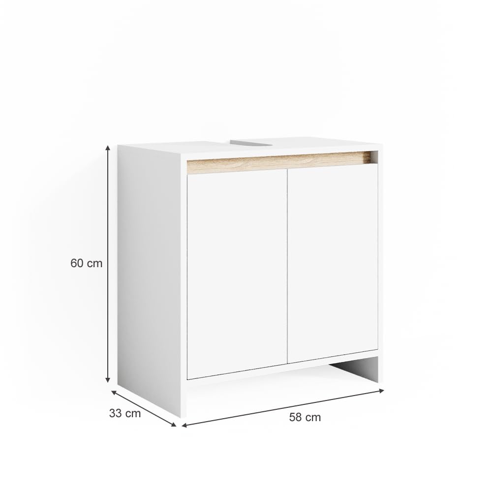 Vicco Meuble sous Vasque Simple Emma, Blanc/Sonoma, 58x60cm