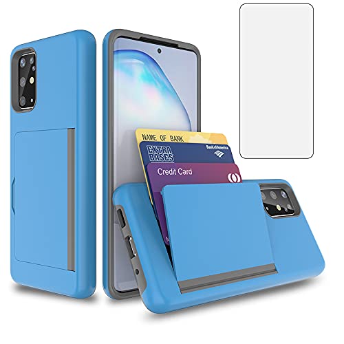 Asuwish Phone Case for Samsung Galaxy A71 5G with Tempered Glass Screen Protector Cover and Credit Card Holder Stand Slim Hybrid Mobile Slot Kickstand Cell Accessories A 71 G5 71A S71 Women Men Blue