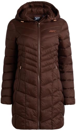 Reebok Womens Long Puffer Coat - Midweight Long Parka Length Quilted Snow Winter Jackets for Women (Also in Plus Size 1X-3X), Size Medium, Truffle