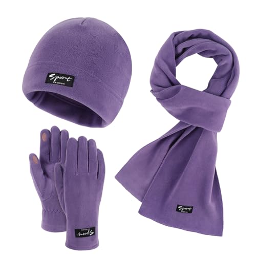 Ensemble bonnet écharpe gants homme femme doublé velours contre le froid