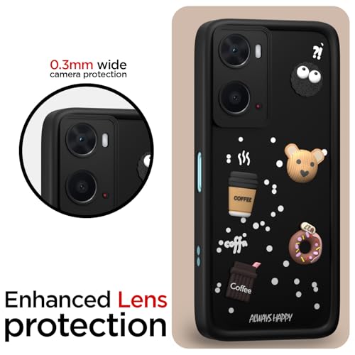Image of Outlouders Back Cover for Oppo A76 / Oppo A96 / Oppo A36 | 3D Cartoon Bear Cute Fun Silicone Full Body Protection Bumper Case (Black)