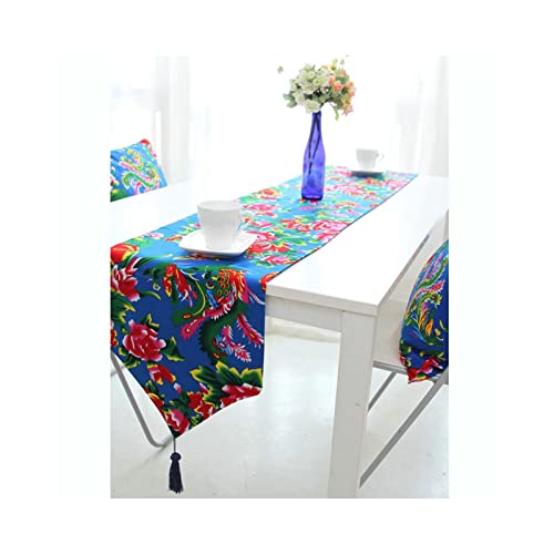 Chemin de table de Noël bleu à fleurs pour repas de fête