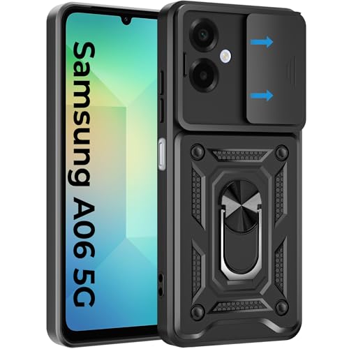 Image of A rtistque Armor Bumper Back Cover Case for Samsung Galaxy A06 5G | Ring Holder Stand | Sliding Camera Protection | Shockproof Heavy Duty Design | Samsung Galaxy A06 Back Cover - Black