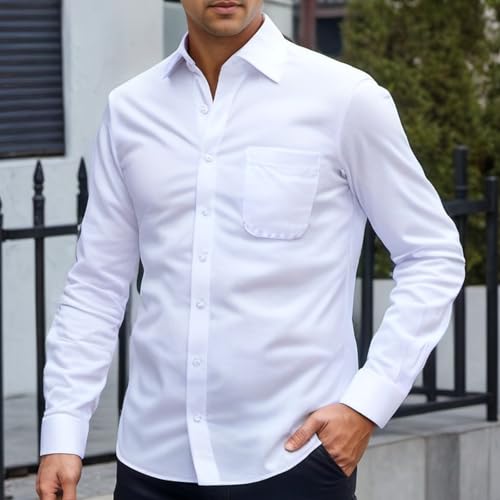 Mens Slim Fit Patterned Dress Shirt Contrast Collar and Cuffs Casual Business Shirt