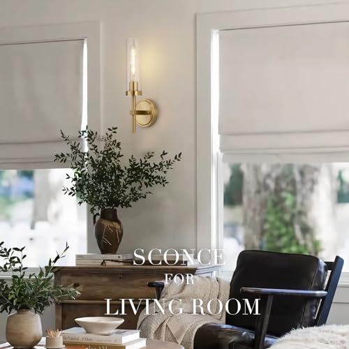 Santostock 009G1-2 Gold Wall Sconces Set Of 2, Modern Bathroom Sconces Wall Lighting Vanity Light Fixtures With Clear Glass thumb #6
