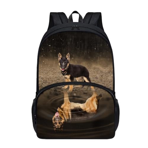 Howilath 17 Inch Children School Backpack Cute German Shepherd Print Large Capacity Bookbag Kids Primary Rucksack with Adjustable Shoulder Straps