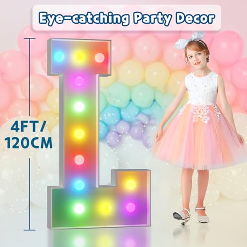 Image of Imprsv Colorful Marquee Letters 4 Feet Tall, Large Light up Letters L | RGB with Remote, Birthday Party Decorations Anniversary Wedding Decorations Assembly Required 21 Pcs Accessory Set