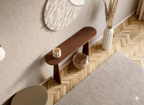 Image of Furniture Modern Solid Wood Console Table with Rounded Edges, Natural Finish, Minimalist Scandinavian Style Entryway Furniture Set for (Style 2, Natural, 115x30x70)