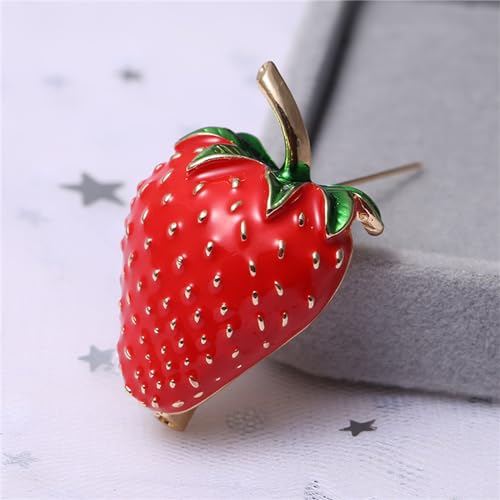 Image of coadipress Cute Strawberry Enamel Brooch Pins for Women Red Strawberry Dripping Oil Fruit Brooches Fashion Elegant Fruit Lapel Pin Badge Jewelry Gift