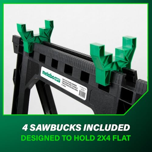 Metabo HPT Folding Sawhorses, 2-Pack, Lightweight Design, 1,200 lbs Capacity, Includes 4 Sawbucks, Ideal for Extra Workstations, Non-Skid Feet for Stability, Built-In Shelf and Cord Hooks, 115445M - Image 5