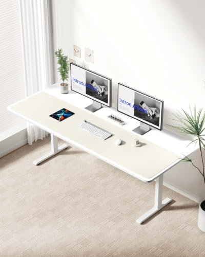 Image of YSAGi Leather Desk Protector, Office Mat, Large Mouse Mat, Non-Slip PU Leather Blotter, Laptop Desk Mat, Waterproof Writing Pad for Office and Home(Cream, 63 inch x 17.2 inch)