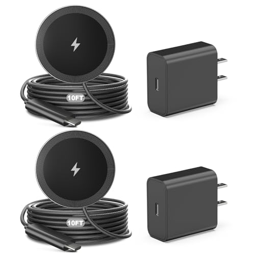 10FT Magnetic Wireless Charger Charging Pad - 15W Fast Phone Charger Puck for Apple iPhone 17 16 15 14 13 12 Series & AirPods 4 3 2 Pro Phone Charging Pad with Plug for Desk & Travel 2Pack Black