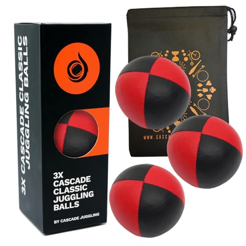 Cascade Juggling 3 x Pro 115g Classic Thud Balls - Set of 3 (Red and Black) with Carry Bag - Suitable for Kids