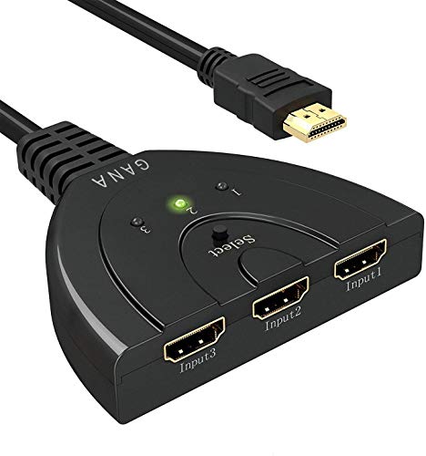 HDMI Switch, GANA Gold Plated 3-Port HDMI Switcher, Splitter, Supports Full HD1080p, 3D