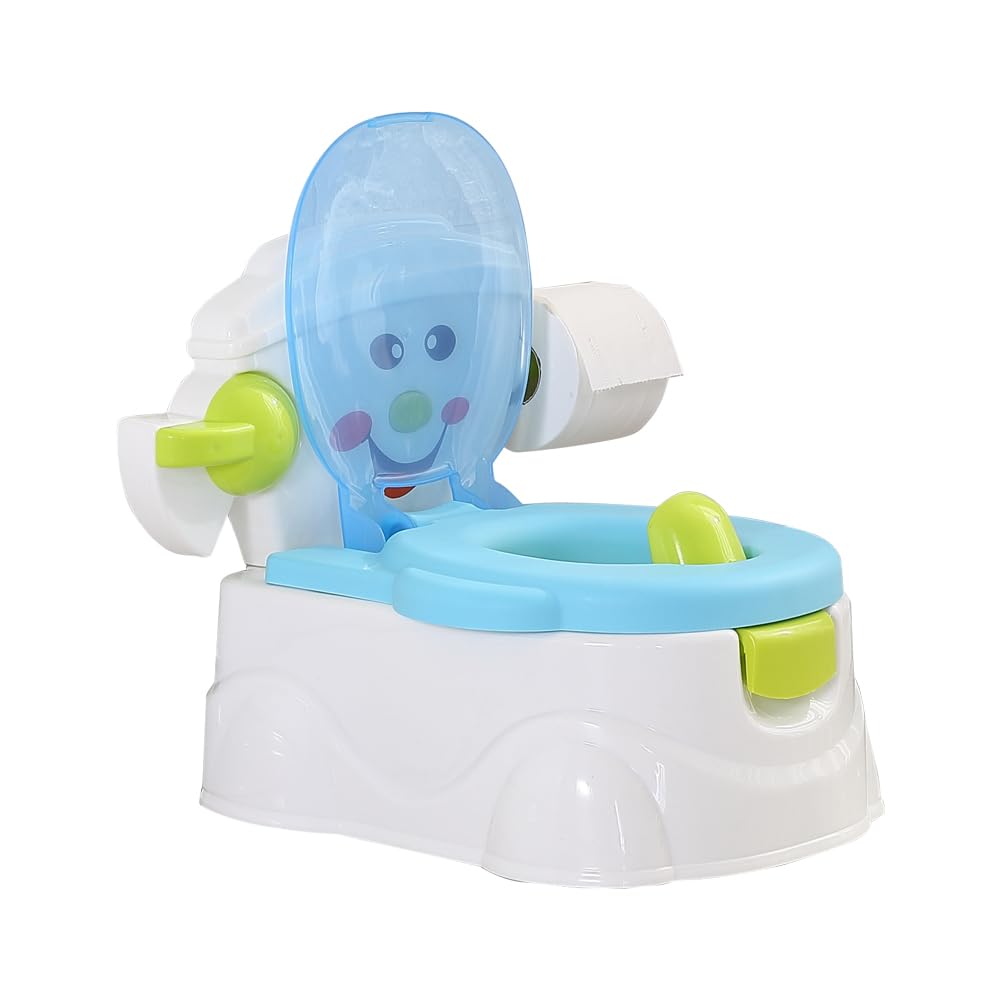 Dekko 3-in-1 Kids Potty Trainer Seat Potty Topper Stepstool Safety Toilet Training Toddler Children Non Slip Wipe Storage Removable Bucket, Toilet Paper Holder, Boys & Girls（Blue）