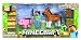Minecraft Figure Set Overworld Saddle Pack (Steve w/whip Chestnut Horse , Pig w/saddle , 2 x hay bale , 2 x grass blocks)
