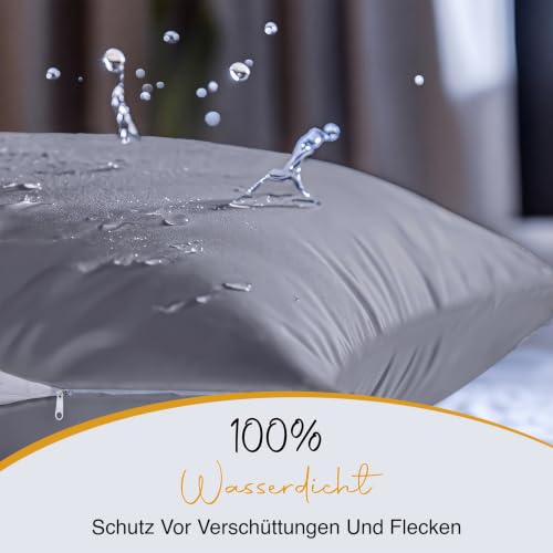 wasserdichte Kissenbezüge Mit Reißverschluss Grau 50x70cm, 2er, Gegen Bettwanzen – Ansicht 4
