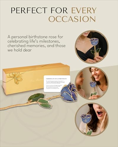 Image of Forever Rose Hand-Dipped in 24K Gold, Tanzanite-Inspired December Birthstone with Sparkles, Real Rose in Luxury Gold Gift Box - Perfect Ready to Gift for December Birthday or Any Occasion
