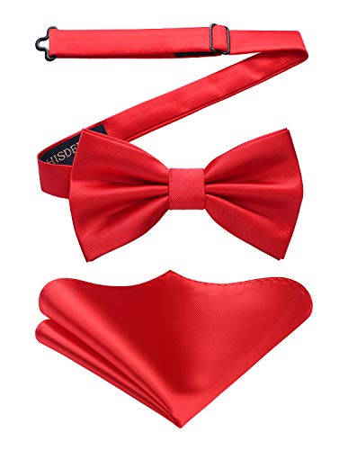 Image of HISDERN Bow Ties for Men Solid Color Pre-Tie Bow Tie and Pocket Square Set Classic Formal Tuxedo Bowties for Wedding Party