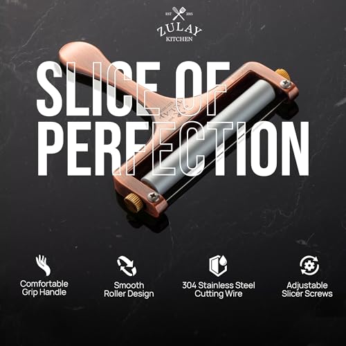 Image of Zulay Adjustable Cheese Slicer - Wire Slicer For Mozzarella, Cheddar, Gouda - Heavy Duty With 2 Extra Wires (Copper)