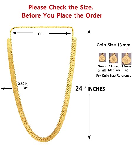 Image of VAMA FASHIONS 3 Set 18K Gold Plated Traditional Lakshmi Kasulaperu Coin Long Necklace Kasu Mala Haram South Indian Temple Bridal Wedding Jewellery for Women & Girls