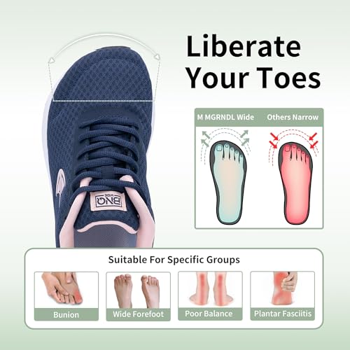 Image of Womens Wide Toe Box Walking Shoes with Arch Support Tennis Orthotic Sneakers Wide Width Shoes for Plantar Fasciitis Pain Relief BluePink US 7.5