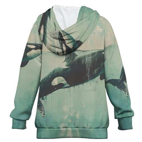 Killer Whale SwimmingChildren's Raglan Sleeve Hoodie, Suitable for Home And Outdoor Use12-13Y2