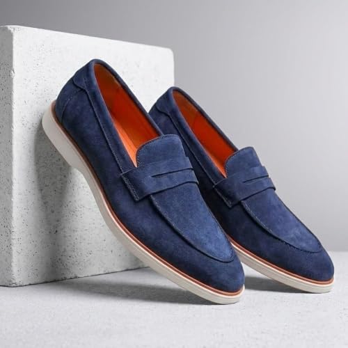 Image of HAYES LONDON Italian Suede Leather Loafers for Men | Casual Slip-On Shoes | Breathable & Lightweight Summer Wear | Comfortable Walking Shoes