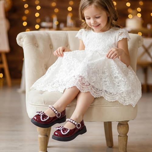 Image of Girls Mary Janes Shoes Toddler Dress Shoe School Uniform Oxford Flats | Elegance Comfort Cute Sweet Functional Sturdy Fit Widen Soft cushioned Non-slip Party Wedding Christmas Easter Gifts