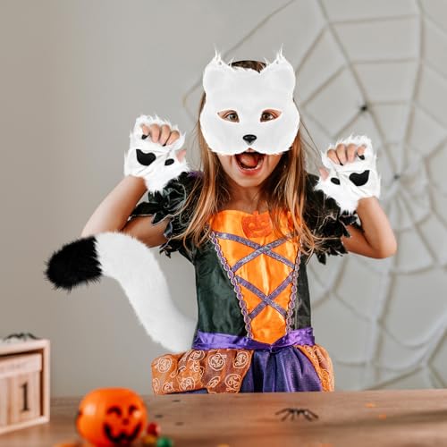 Set de cosplay zorro lobo peludo con máscara y cola miniatura 6