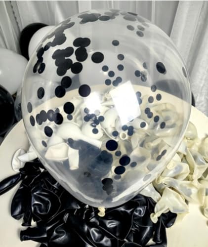 Image of 300 Pack Black and White Balloons 12 Inch Black Confetti Balloon for Various Party Events Decorations