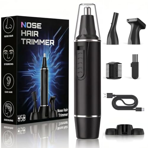 Image of Nose Hair Trimmer for Men,Rechargeable 3-in-1 Professional Painless Eyebrow & Facial Hair Trimmer for Men Women,Multifunctional Trimmer with IPX7 Waterproof,Powerful Motor and Dual-Edge Blades