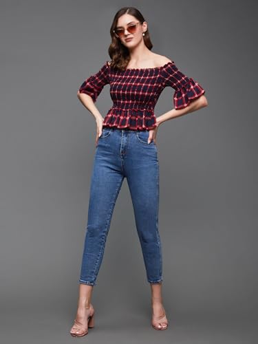 Image of Miss Chase Women's Round Neck Half Sleeves Cotton Lace and Pearl Detailing