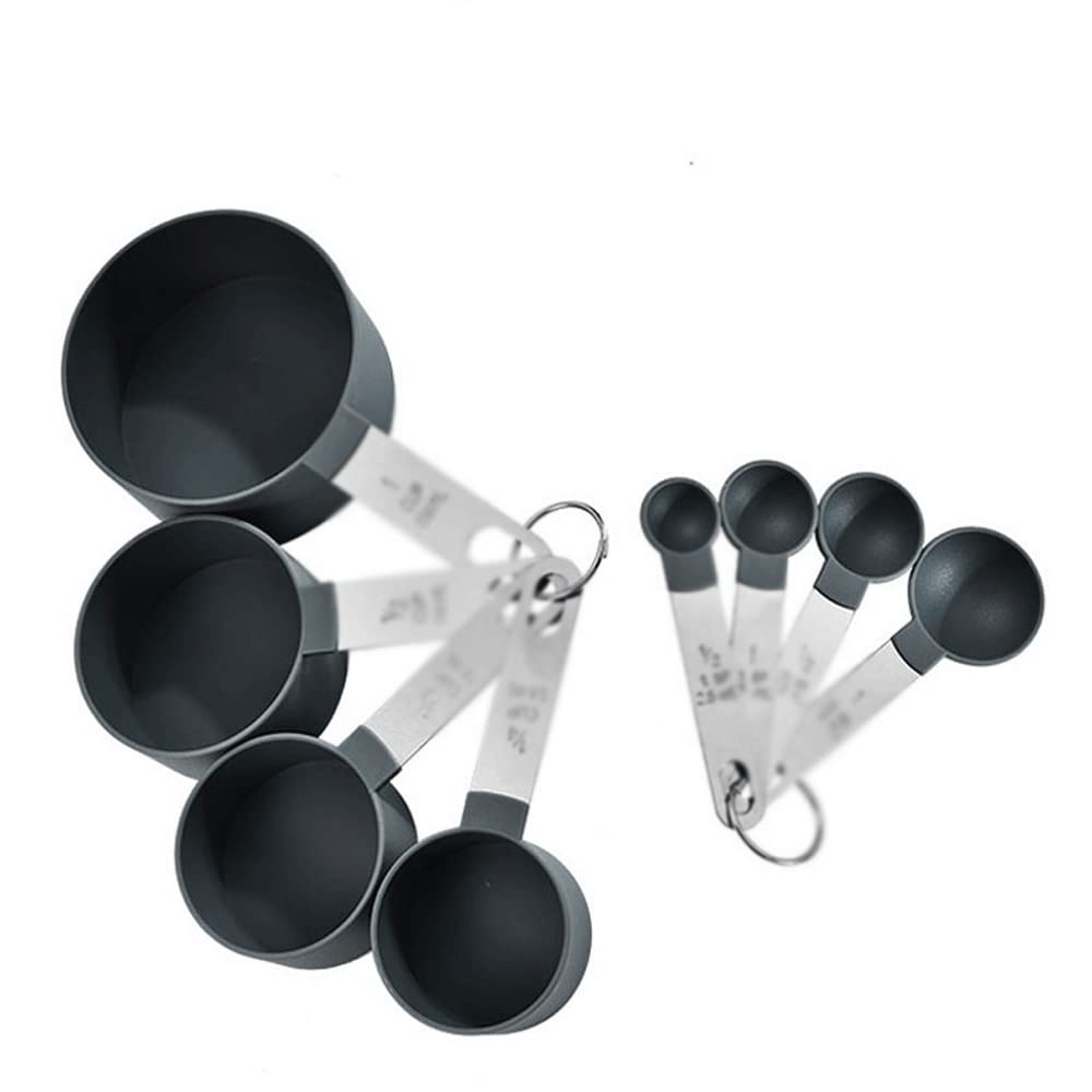 BAtlam 8 unids/Set de Cuchara medidora de Acero Inoxidable, Taza medidora con Mango de Silicona, Juego de Cuchara medidora, Herramienta para Hornear Cuchara