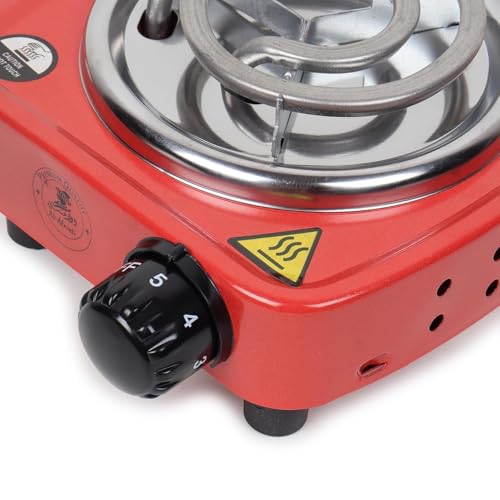 Image of Electric Cooking Heater, Single Burner, Red, Portable Coil Hot Plate with Adjustable Temperature Knob