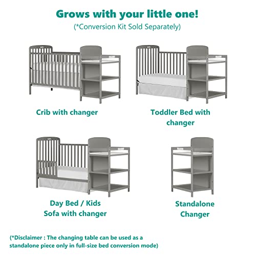 Image of Dream On Me Anna 4-in-1 Full-Size Crib and Changing Table Combo in Steel Grey, Greenguard Gold Certified, Non-Toxic Finishes, Includes 1 inch Changing Pad, Wooden Nursery Furniture (Pack of 2)