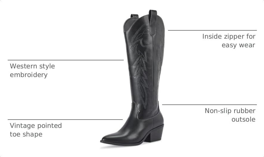 Image of LISYIIZ Women's Cowboy Boots, Knee High Western Pointed Toe Boots