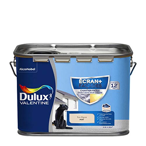 Dulux Valentine Peinture Extérieure Ecran + Façades Chantier Facile - Mat Ton Pierre 2,5L