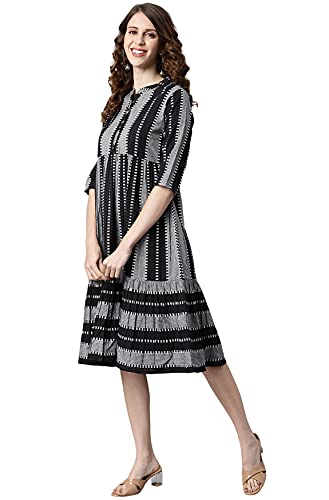 Image of Janasya Women's Black Cotton Western Dress