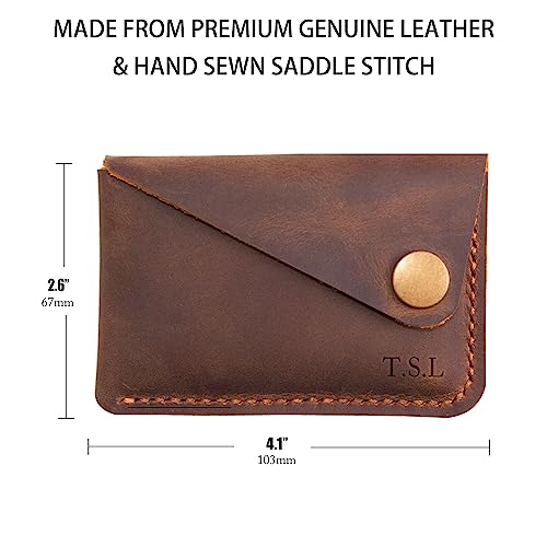 Leather Wallet, Snap Button Closure, Brown Slim Credit Card Holder,HandMade Simple Card Case for Men Women4