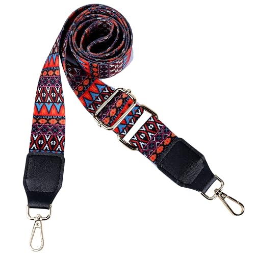 Image of Purse Strap, Adjustable Embroidery Flower 2 Inch Wide Purse Straps Replacement Crossbody for Women