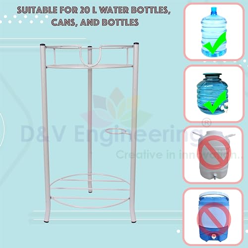 Image of D&V ENGINEERING Metal Water Dispenser Stand, 20 litre Bottle Holder for Home & Kitchen, Office, School, Hospitals, Ring Dia 27 cm, Height- 53 cm, Round-Grey