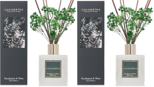 Image of Cocorrina Reed Diffuser Sets- Eucalyptus & Moss Scented Diffuser with Sticks Home Fragrance Reed Diffuser for Bathroom Shelf Decor (Pack of 2)