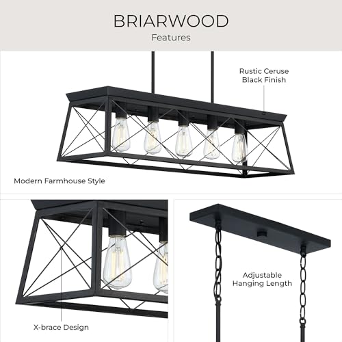 Image of Progress Lighting Briarwood Collection 5-Light Dining Room Light Fixture, Farmhouse Style Modern Chandelier for Kitchen and Dining Room, 38 inch by 9 inch, Black