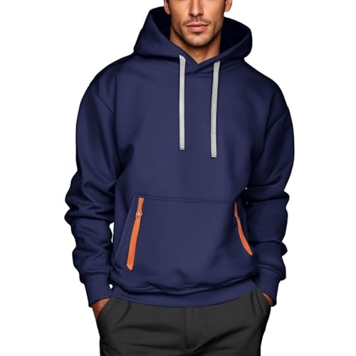 Mens Hooded Sweatshirts Casual Long Sleeve Fleece Hoodies Solid Color Drawstring Workout Pullover with Kanga Pocket
