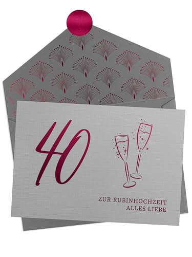 Joli Coon 40 Zur Rubinhochzeit alles Liebe mit Kuvert und Siegelsticker - Karte zur Rubin Hochzeit